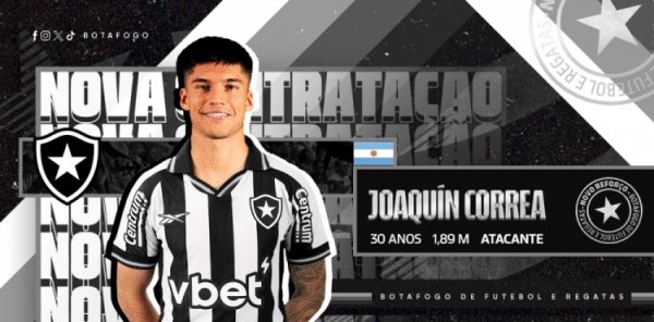Official: Inter Milan 30-year-old striker Joaquin Correa joins Bottafogo without signing, with a contract of 2 and a half years