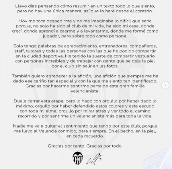 Will join Arsenal soon! Moscra said goodbye to Valencia: ending this journey hurts me