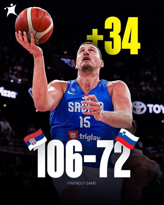 Warm-up Serbia 106-72 Slovenia Jokic scored 10 points and 8 rebounds Doncic scored 17 points