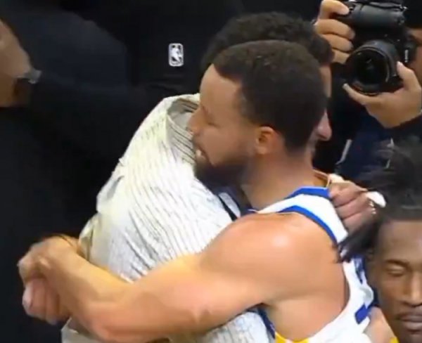 What did you talk about? Curry hugged and exchanged greetings with Haliburton after the game, and Haliburton beamed.
